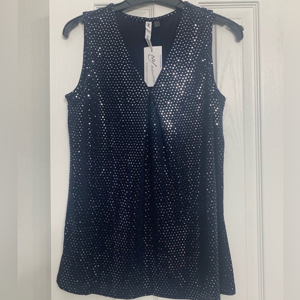 NWT My Collection Navy Shimmer Top Small